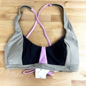 NWT‎ Prana Bikini Top Tulum Tie Back Size Large Black Colorblock Swim Beach NEW